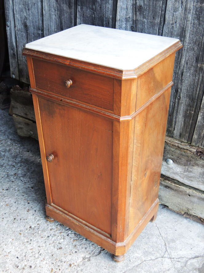 Old louis philippe style bedside table in wood & white marble