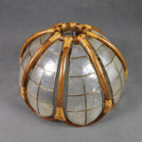 Flower hanging lamp in mother-of-pearl capiz and wicker