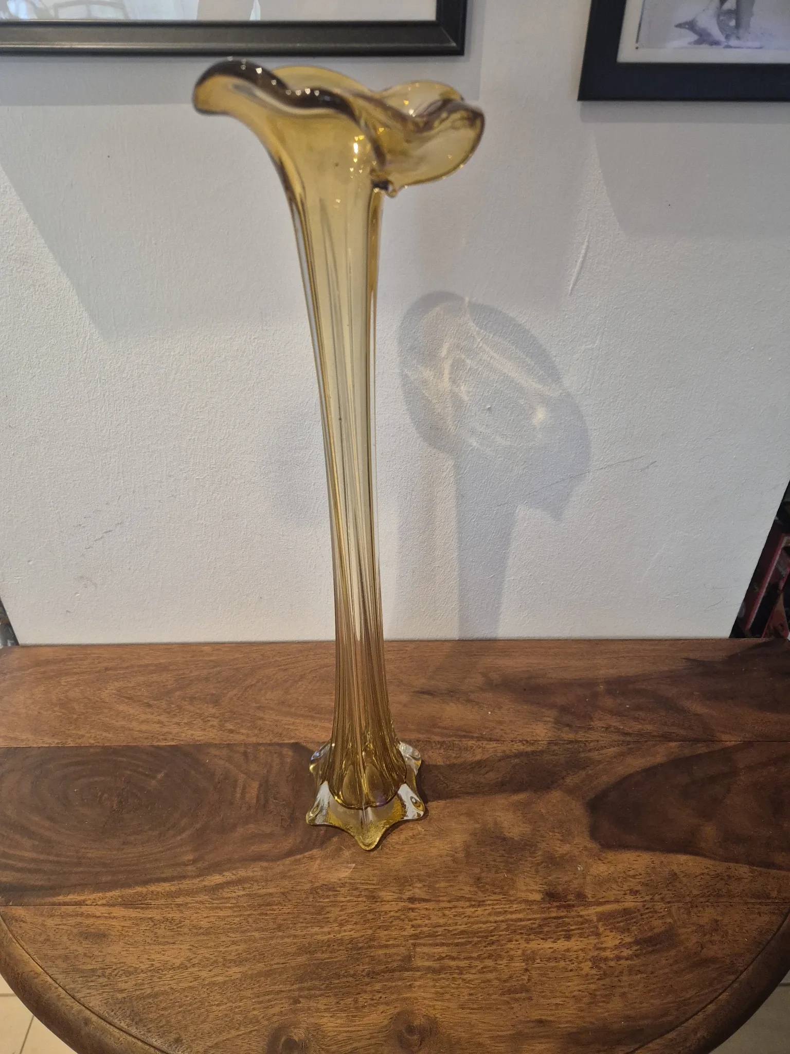 Large soliflore vase "Swung Vase" vintage amber 50 cm – Blown glass MCM