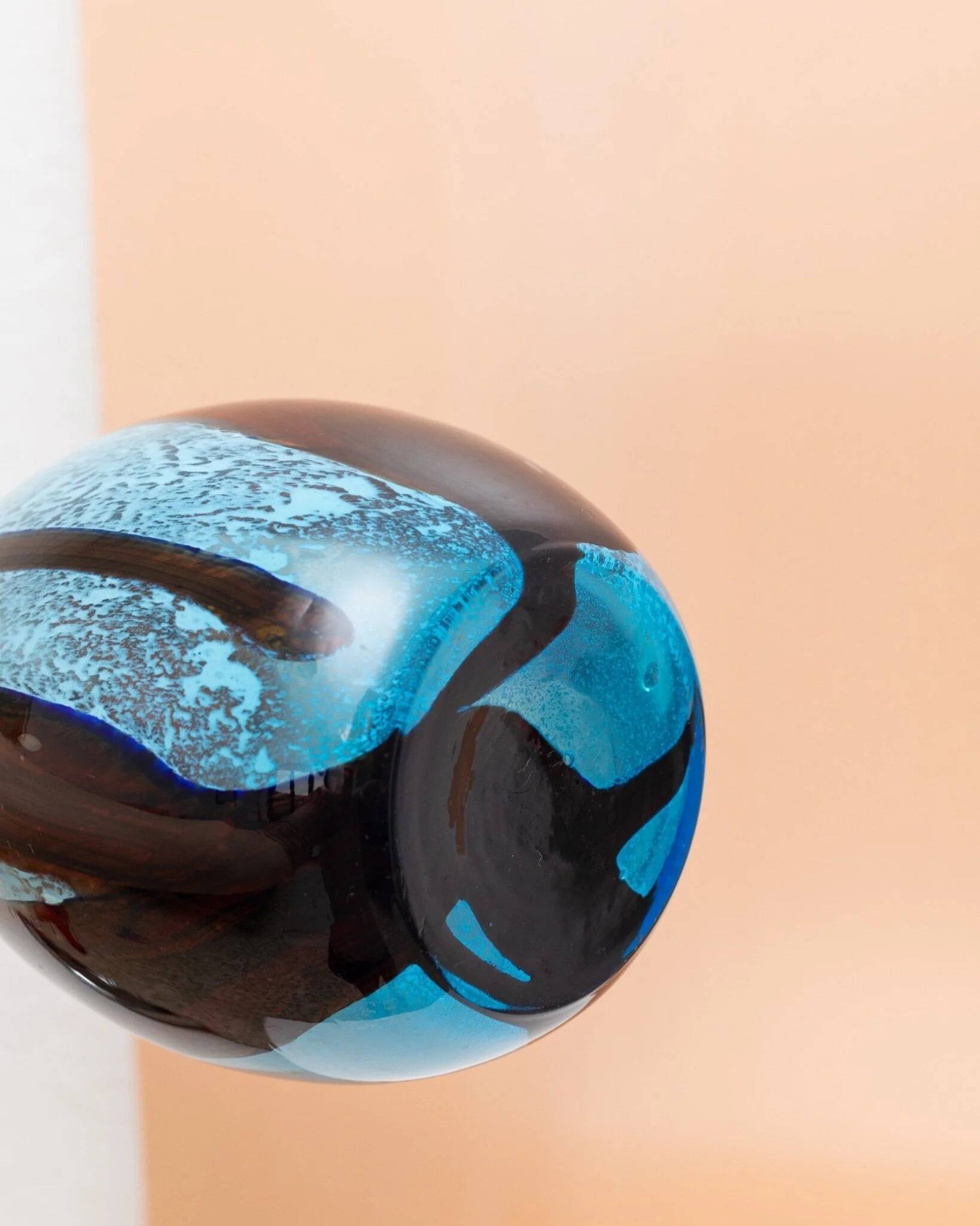 XL Murano glass vase - light blue and brown - mid-century vintage design table decoration - Italy 1970s