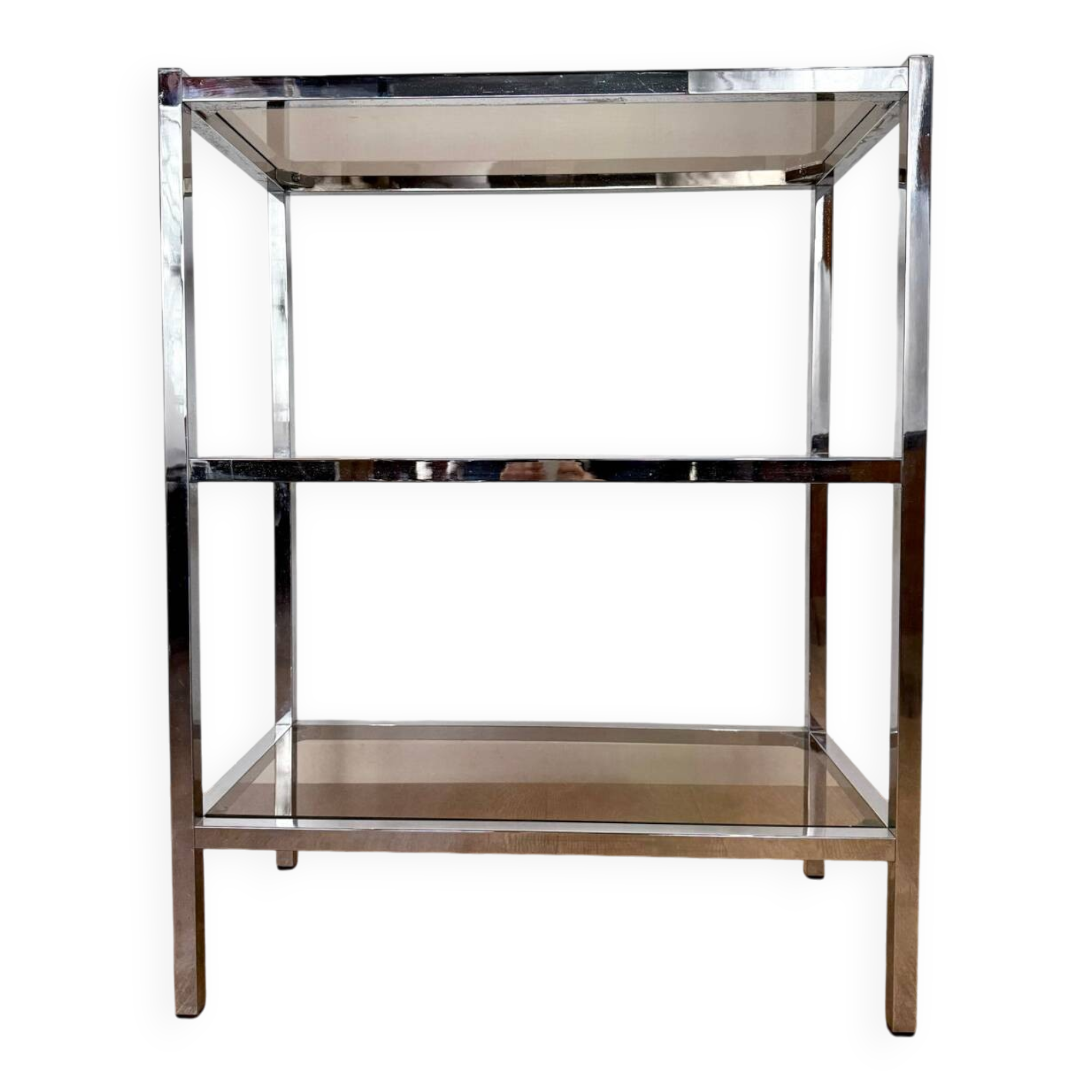 Stainless steel shelf and smoked glass
