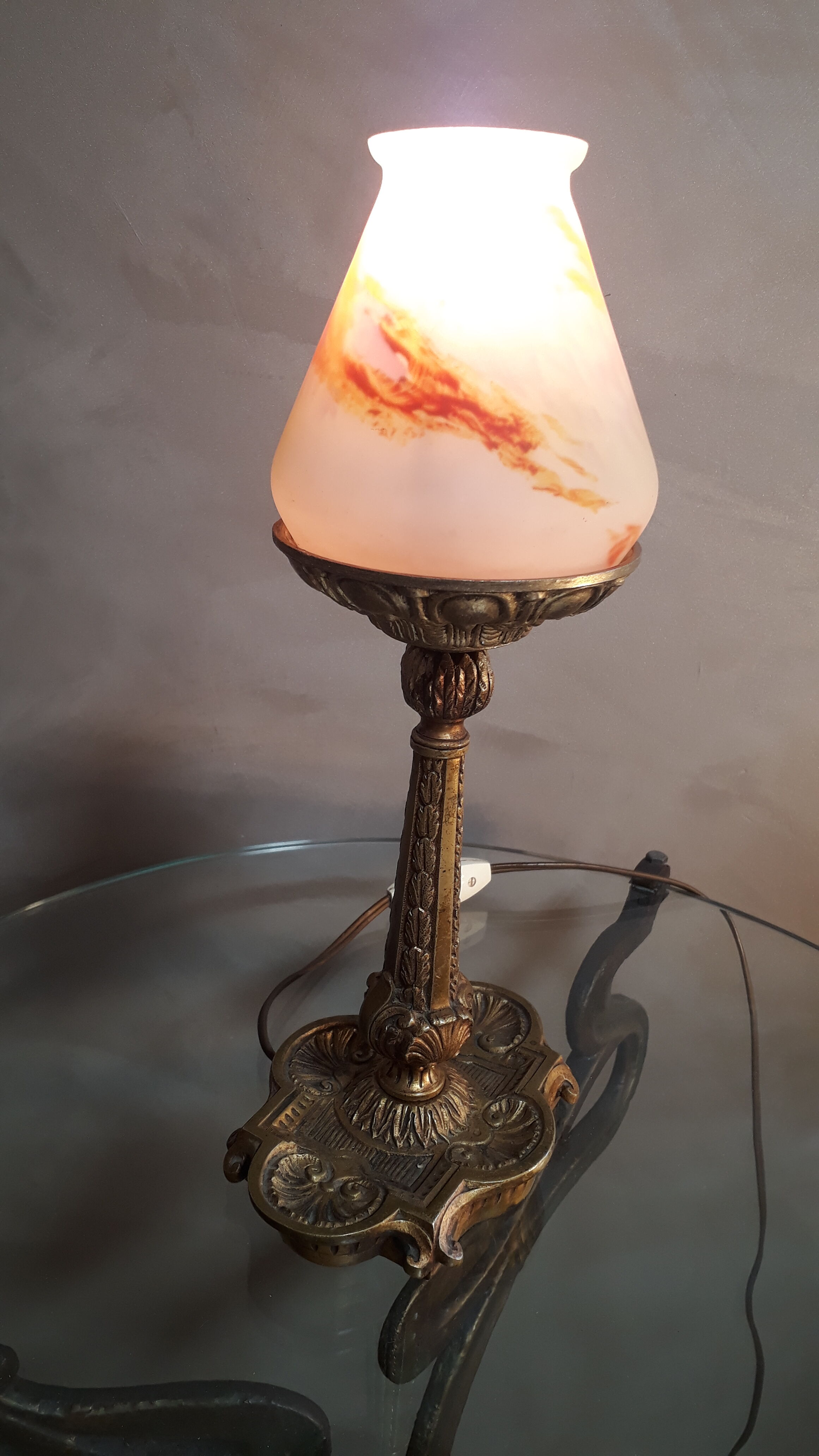 Art nouveau bronze foot lamp