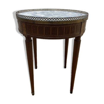 Table bouillotte de style Louis XVI en marqueterie et marbre