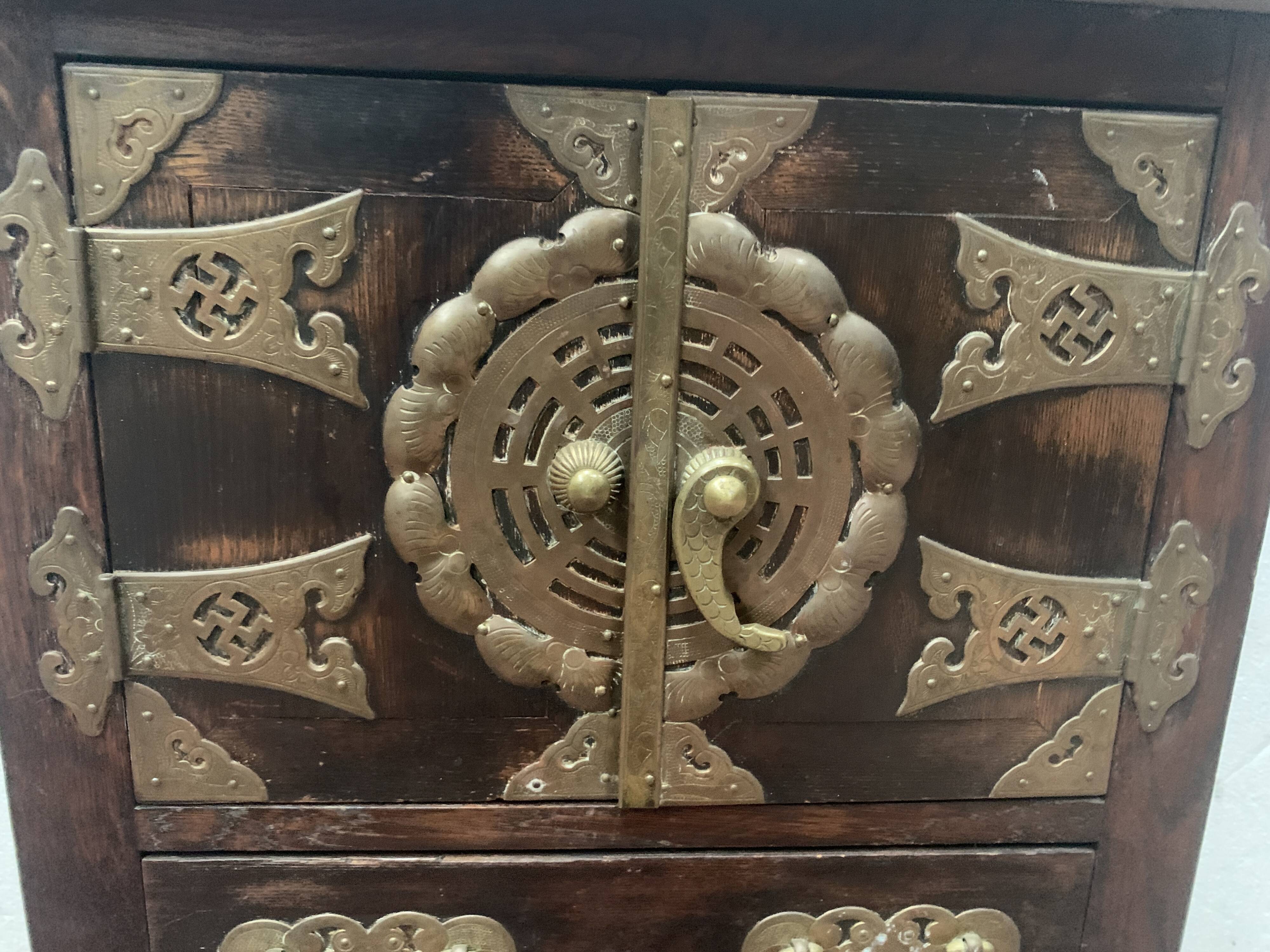 Small piece of furniture with two doors and bronze decoration, 20th century