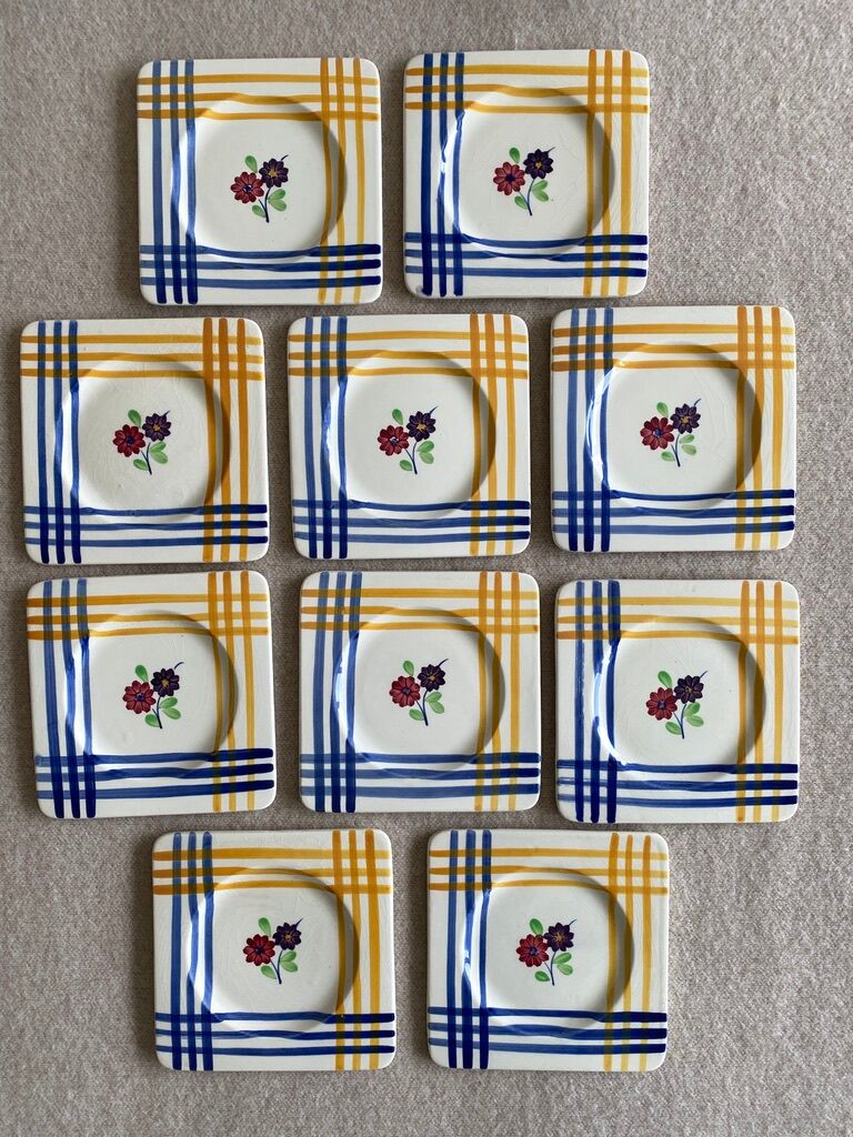 10 dessert plates or aperitif in Gien earthenware - 15x15 cm
