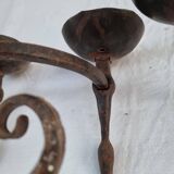 Pair of antique 15th century medieval castle wrought iron candlesticks