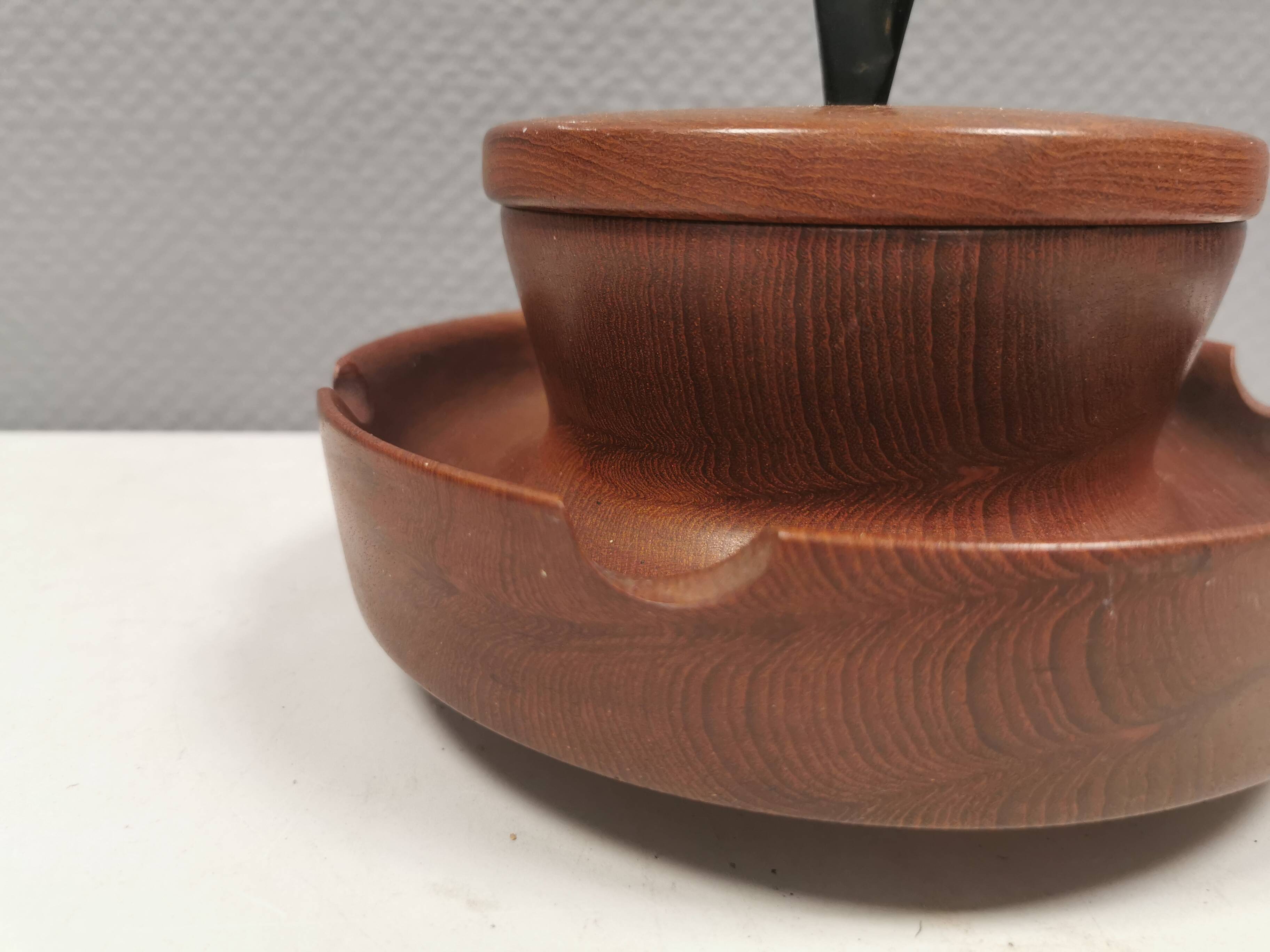 Wooden pipe holder with space to store tobacco in the middle Denmark 1960s