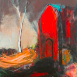 Red house and white birch by Ivan Tzonev