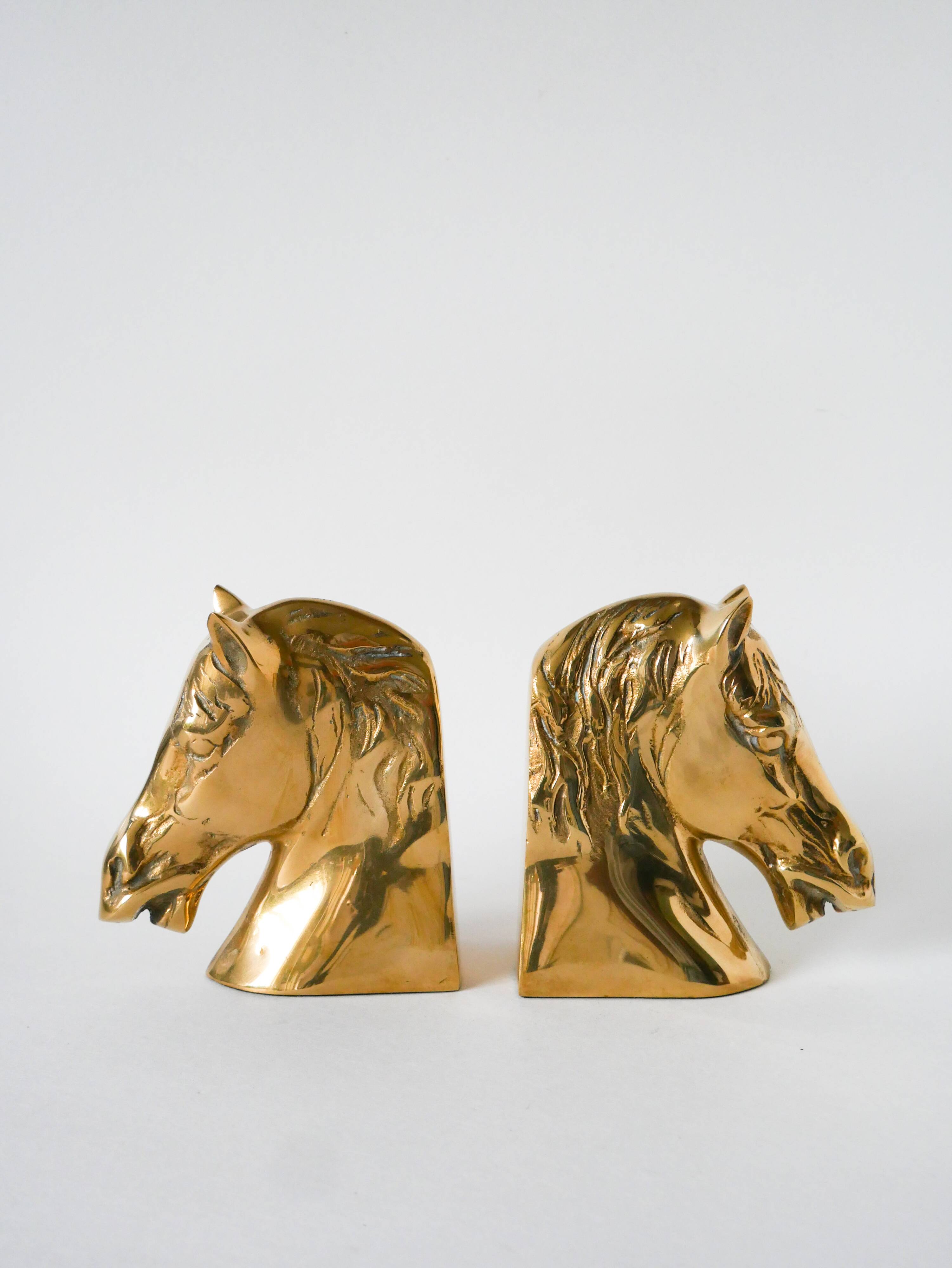 paire de serre-livres en laiton doré, modèle Cheval, 1950