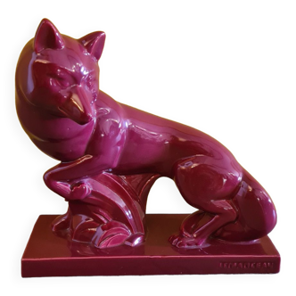 French Art Deco Ceramic Statue of a Fox By Charles Lemanceau Saint-Clément, from the 1920/30s.