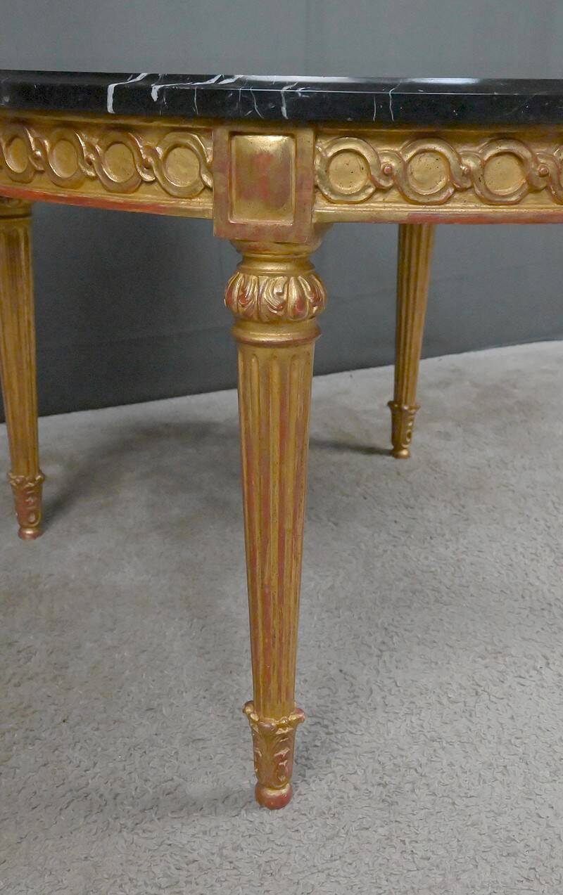 Coffee Table in Marble & Gilded Wood with Gold Leaf, Louis XVI Style – Mid 20th Century