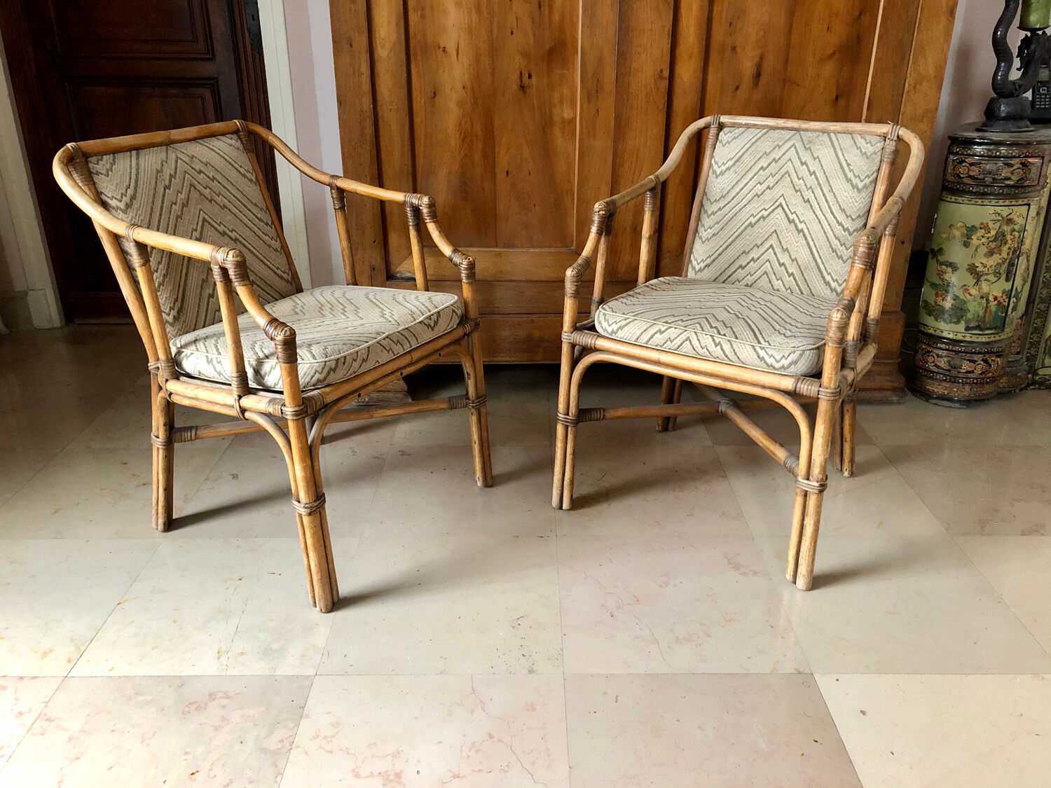 Pair of french bamboo armchairs 1970s