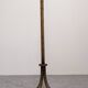 Brutalist floor candle holder in hammered gold steel, Belgium circa 1960.