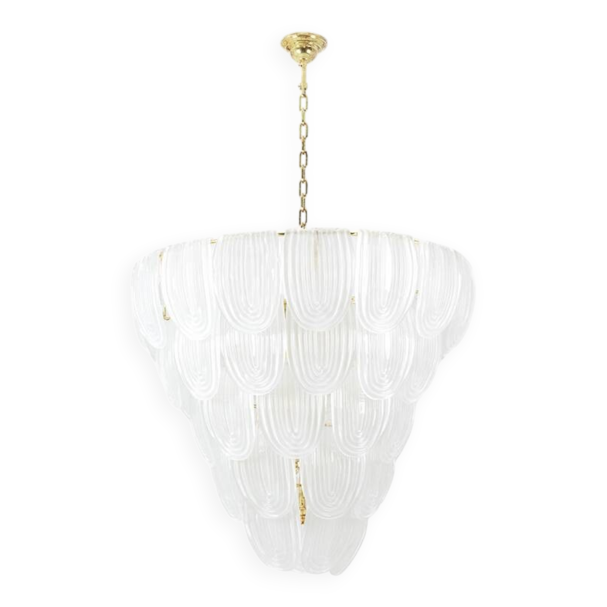 Translucent white Murano glass chandelier. Italy, contemporary work.
