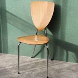 Set of two pairs of vintage 1970s chairs, in chrome metal and beech.