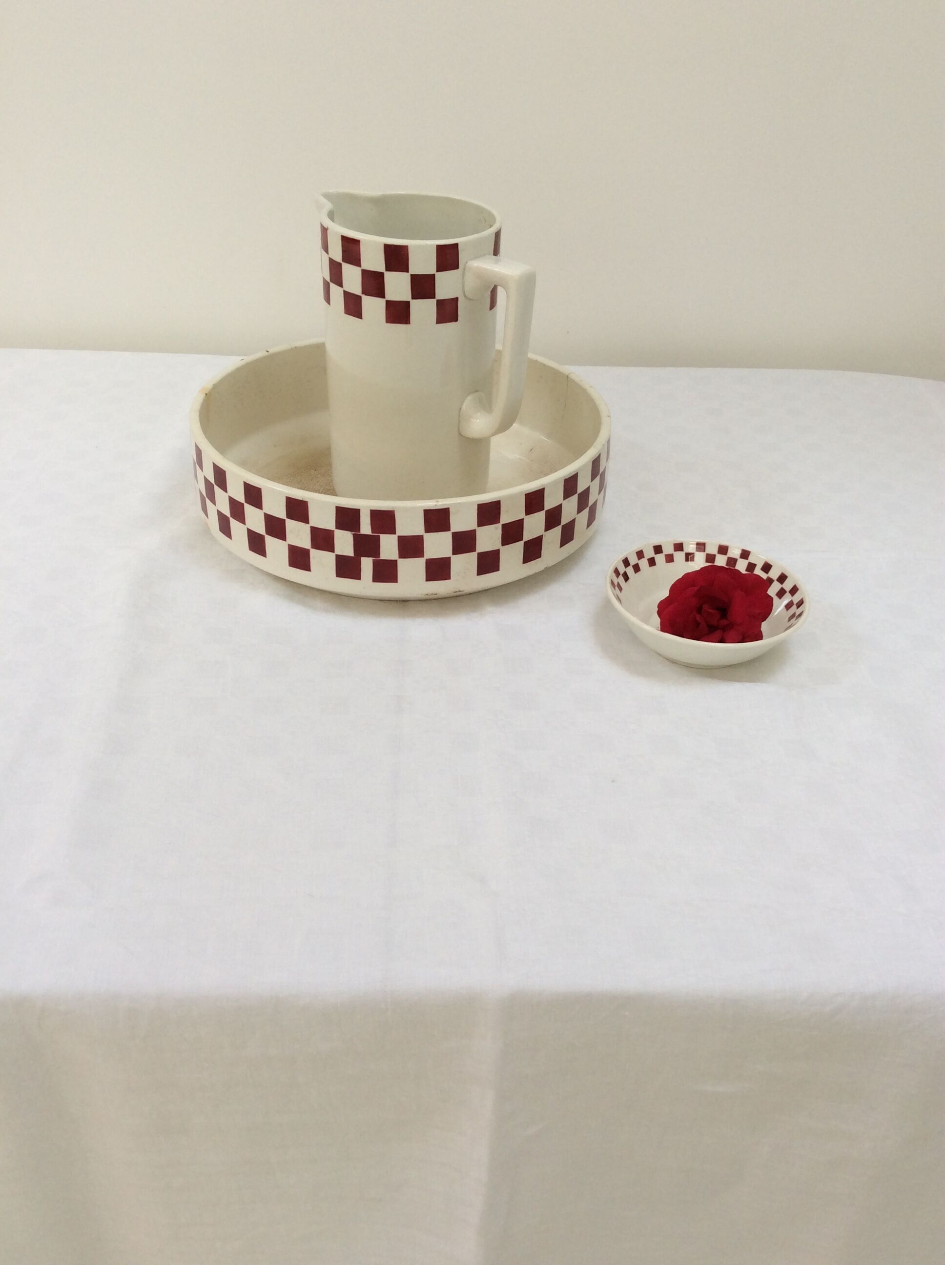 Old white tablecloth square damask cotton