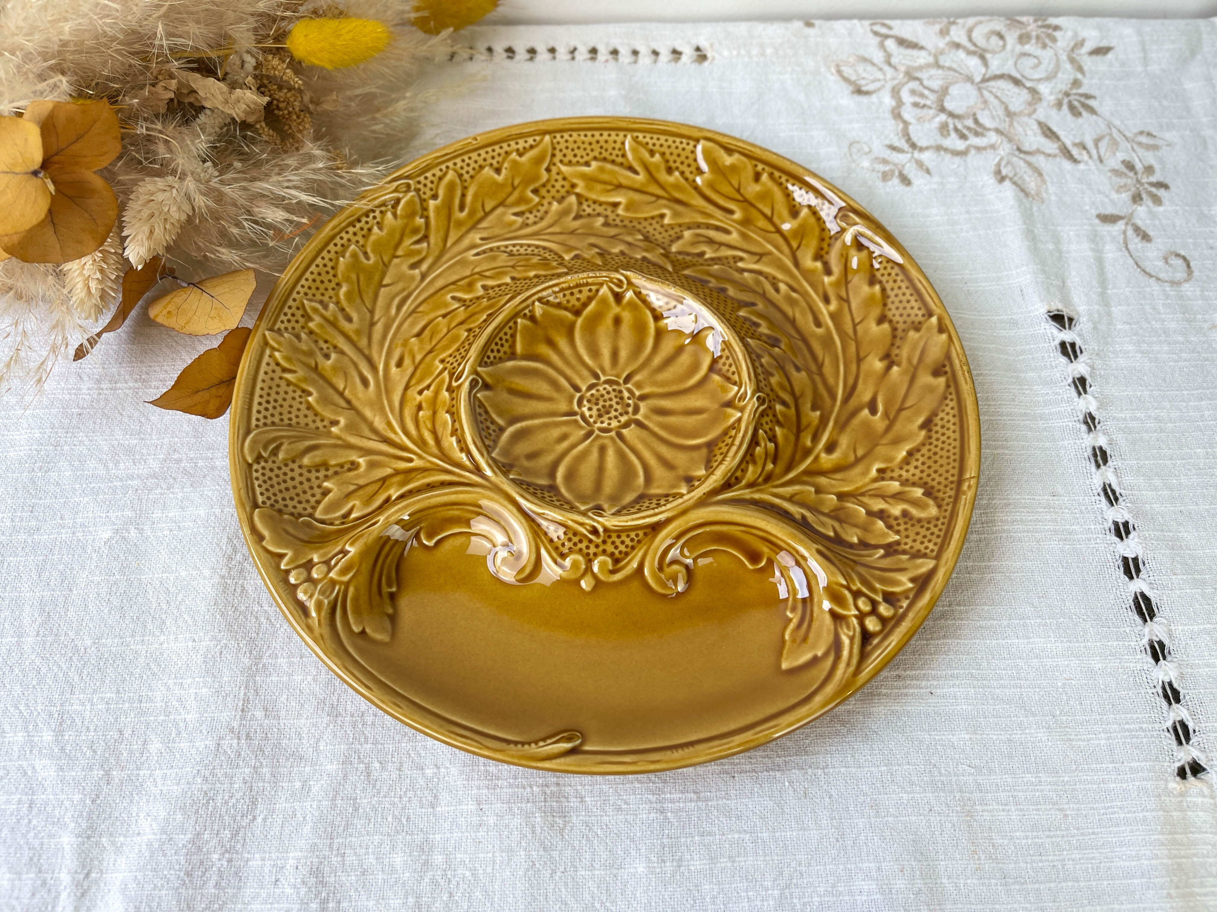 Assiette à artichaut en faïence vintage Gien Made in France 1970
