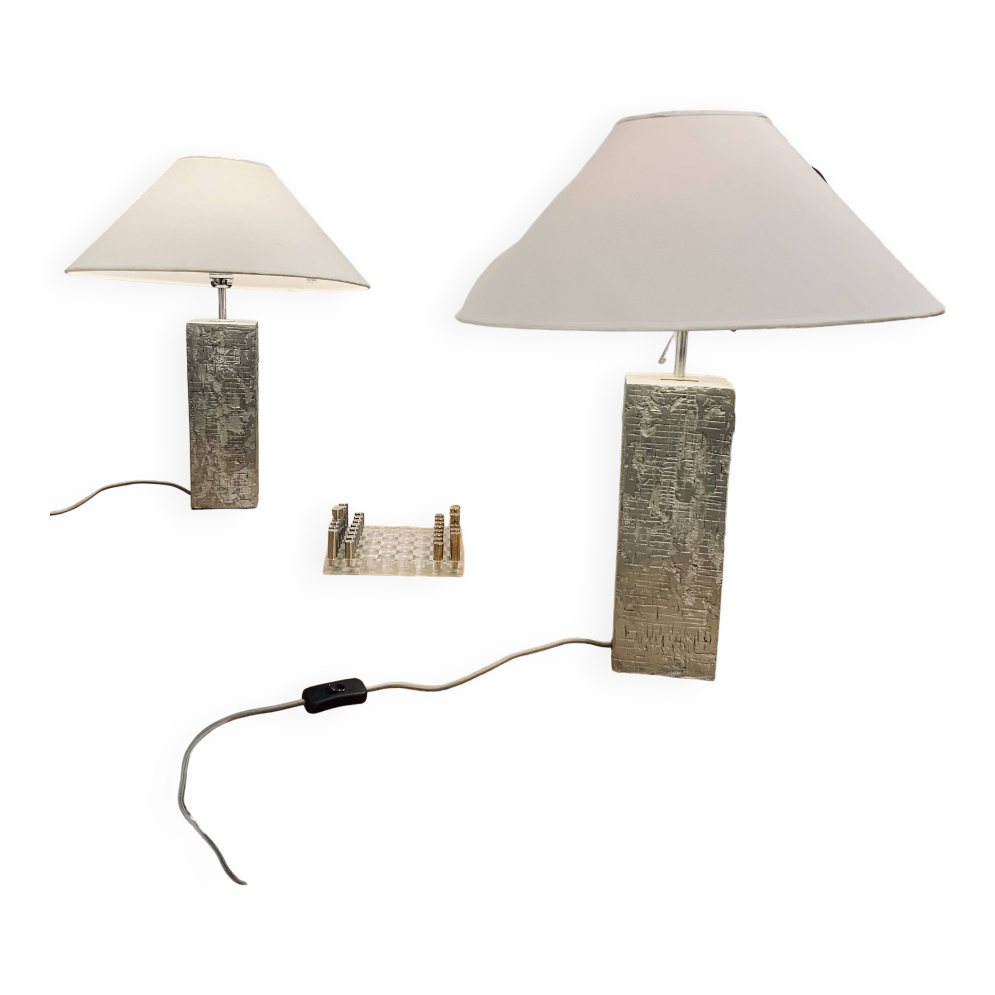 Pair Of Textured Aluminum Lamps