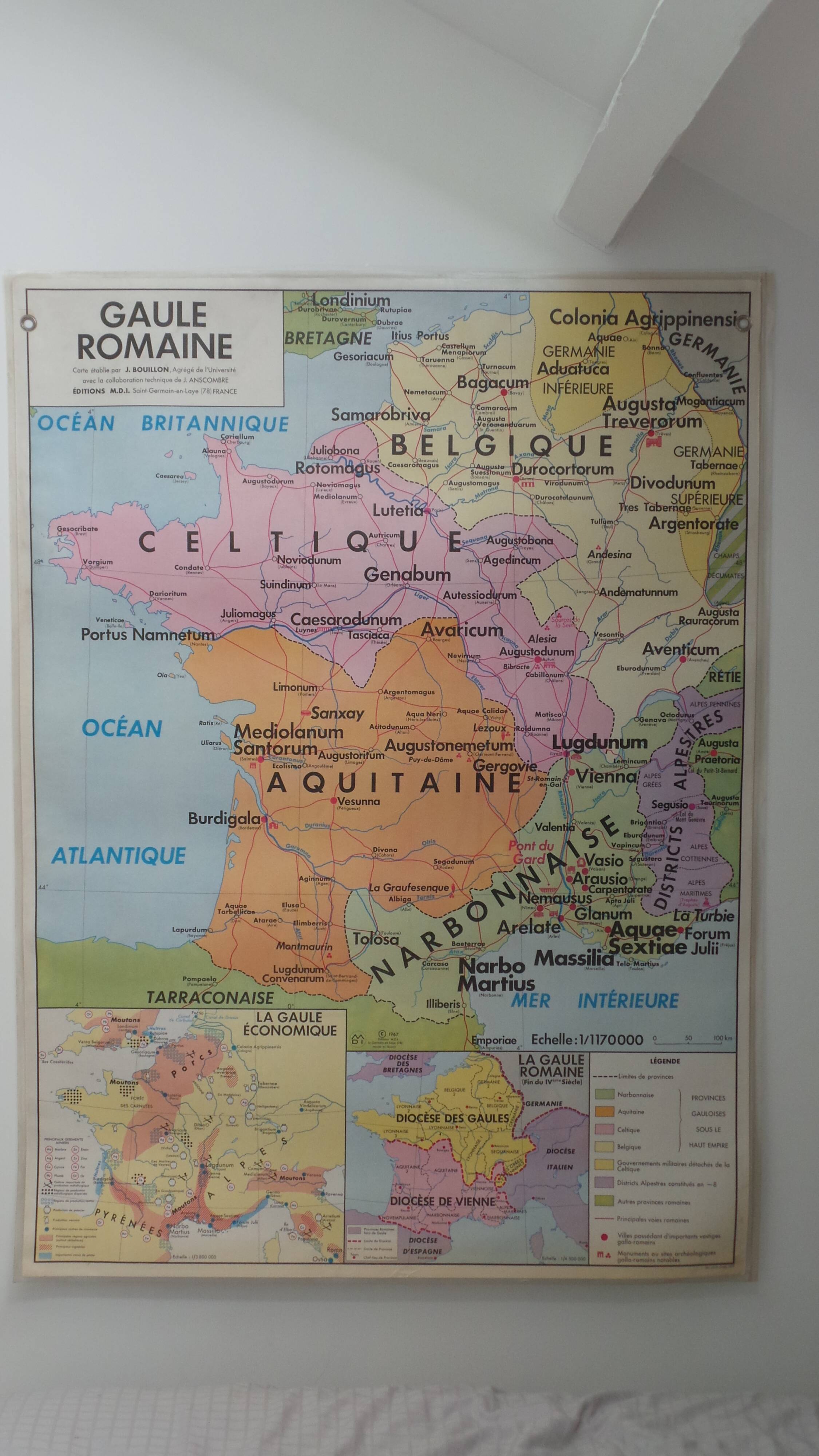 Carte scolaire Gaule Romaine et Invasions Barbares 1967
