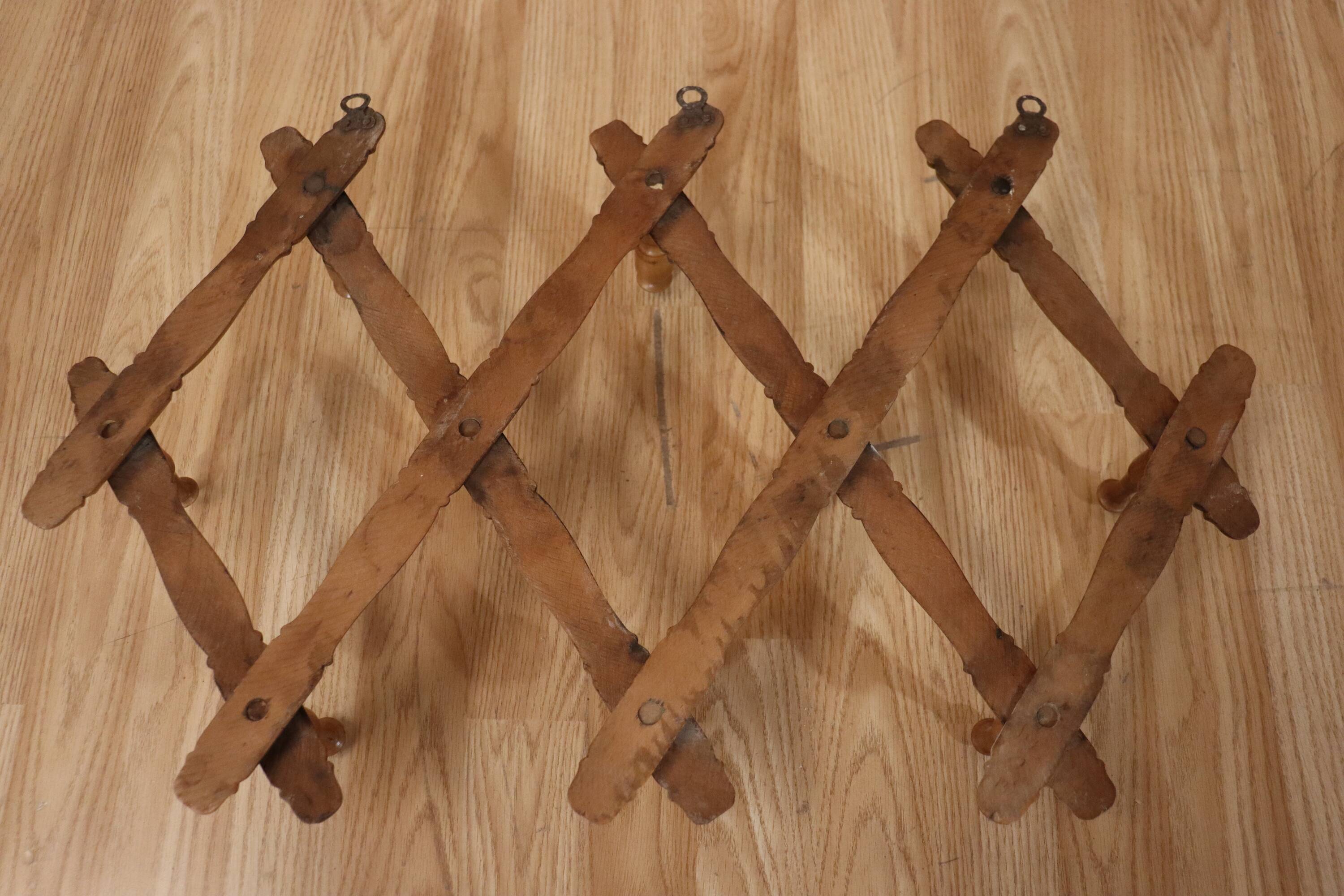 Old turned wooden wall coat rack