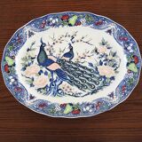 Ancien Grand Plat de Service Ovale - Décor Paon