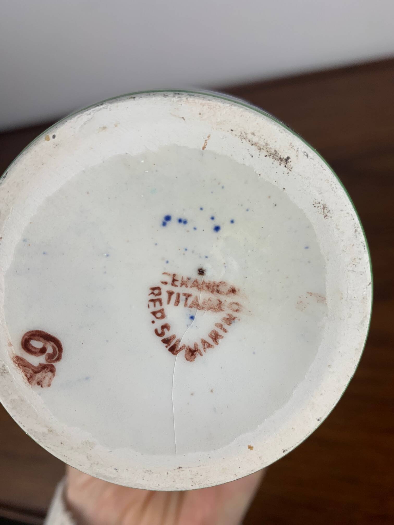 Italian San Marino Titano Vase, Green and Blue Floral Pattern, MCM