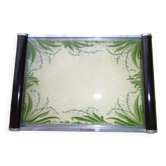 Vintage serving tray in glass and wood Lily of the valley décor
