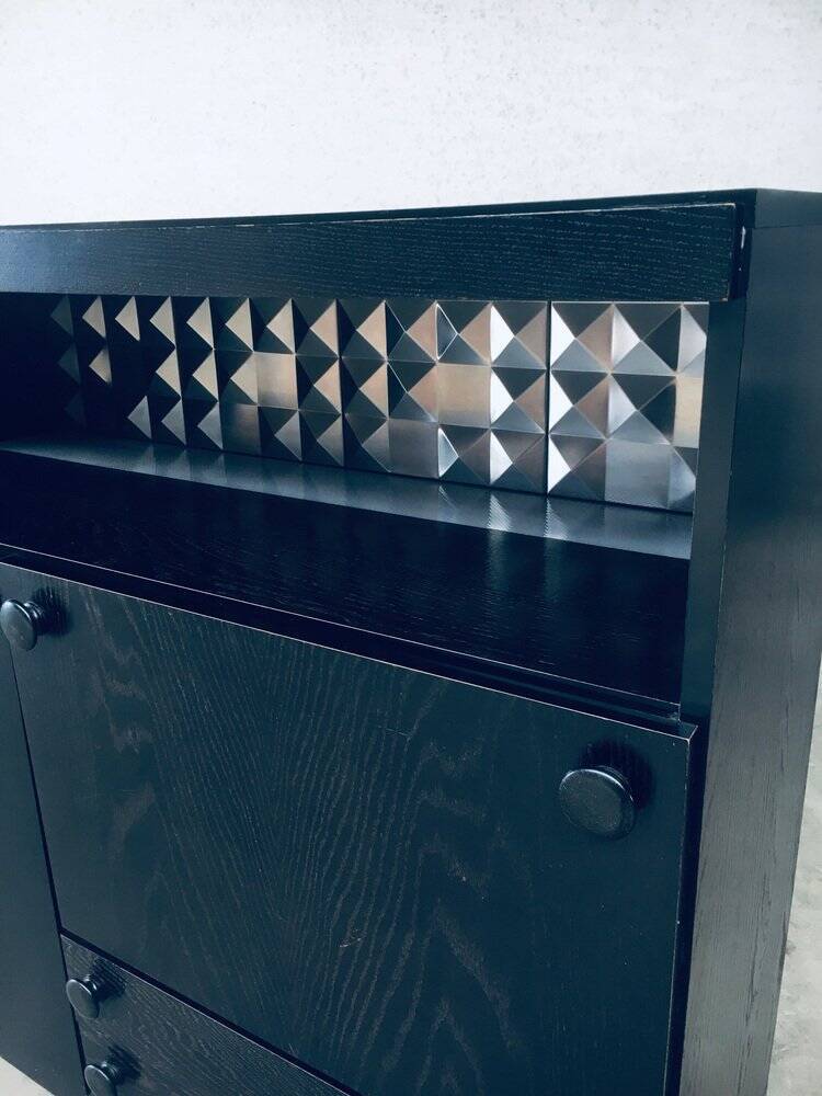Brutalist Black Ebonised Dry Bar Cabinet, Belgium, 1970s