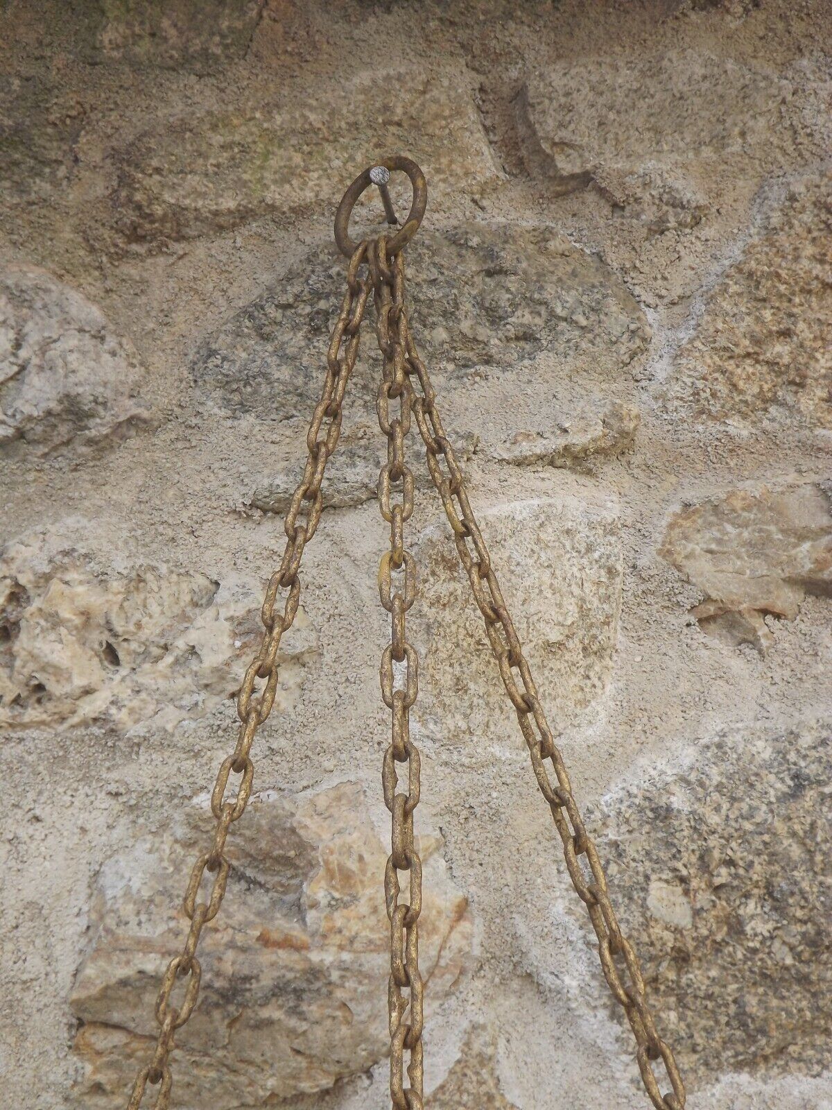 French medieval gold hand forged wrought iron 4 light hanging wall light 3894