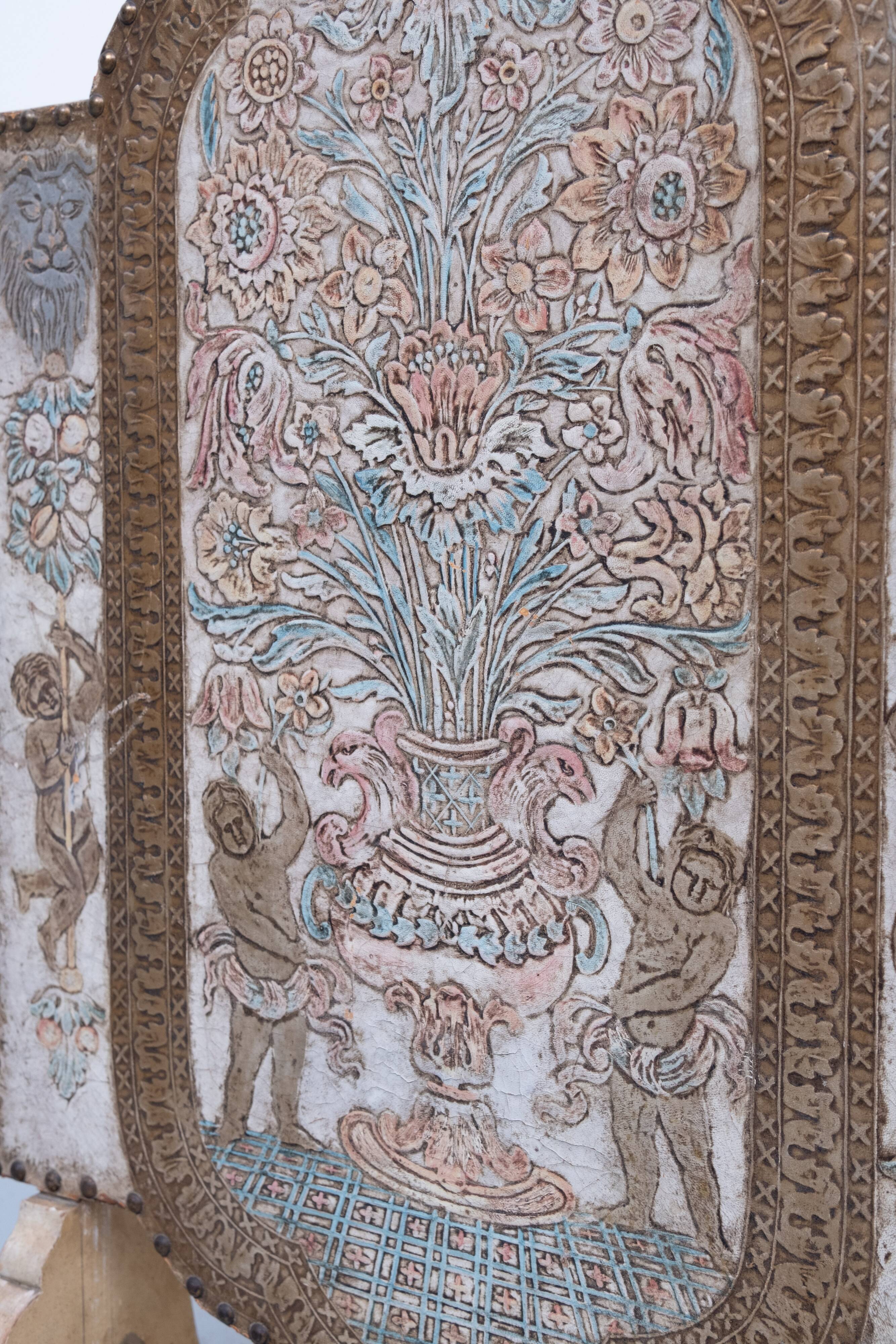 Embossed leather fire place screen 1950s italy