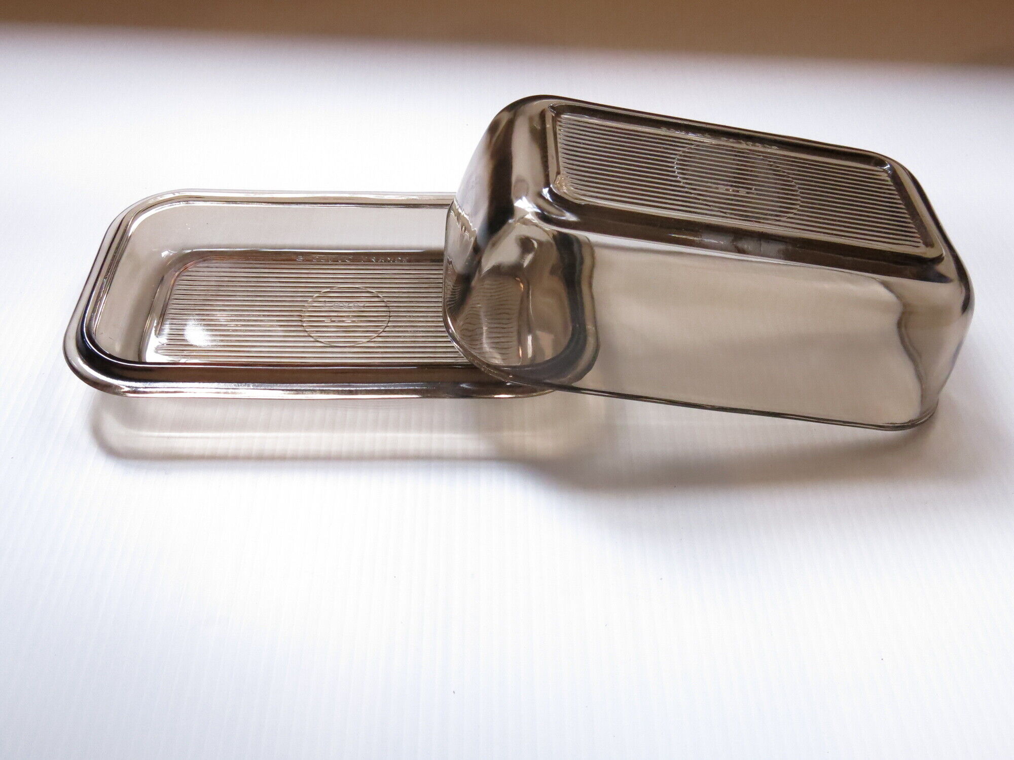 Black amber glass butter dish from lever
