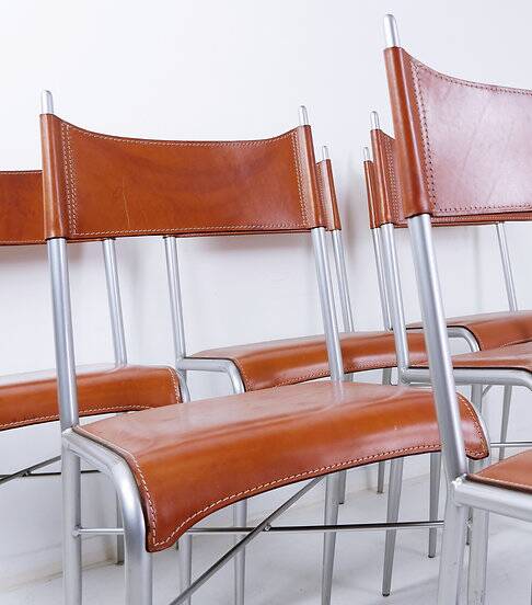 Set of 6 of italian vintage Arrben dining chairs, 1980s - Cognac Leather
