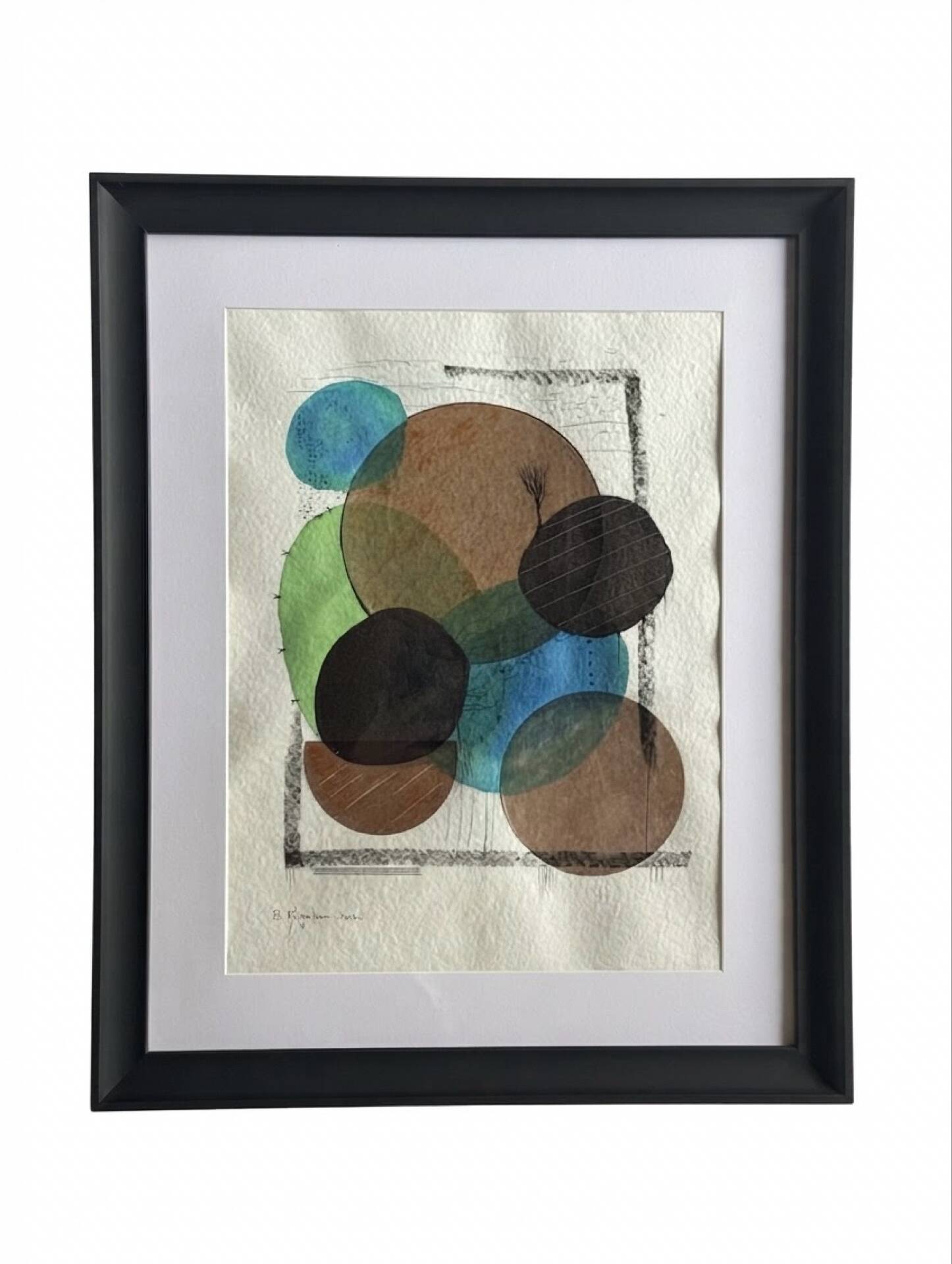 Original contemporary abstract painting, framed (55x45cm)