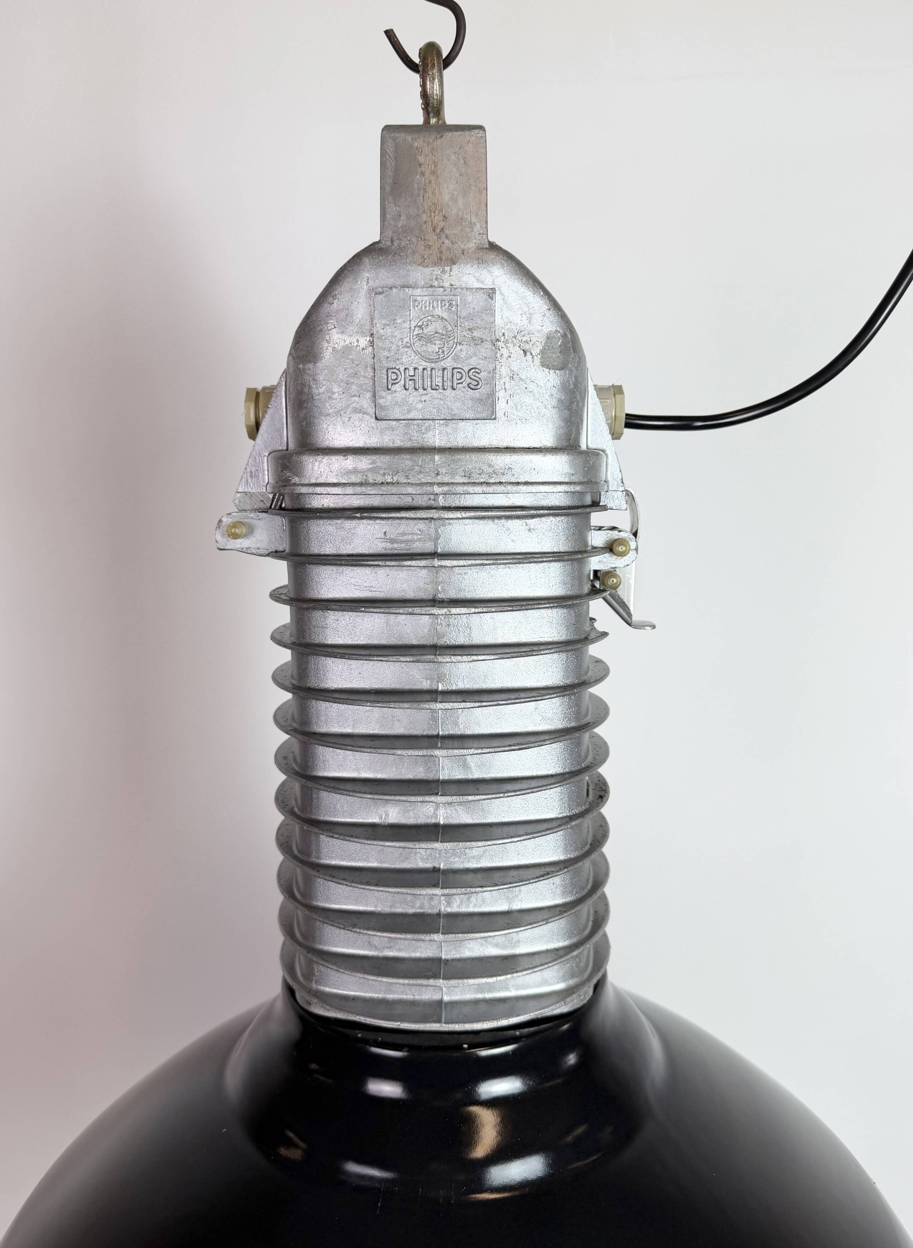 Large Industrial Black Enamel Factory Pendant Lamp from Philips, 1960s