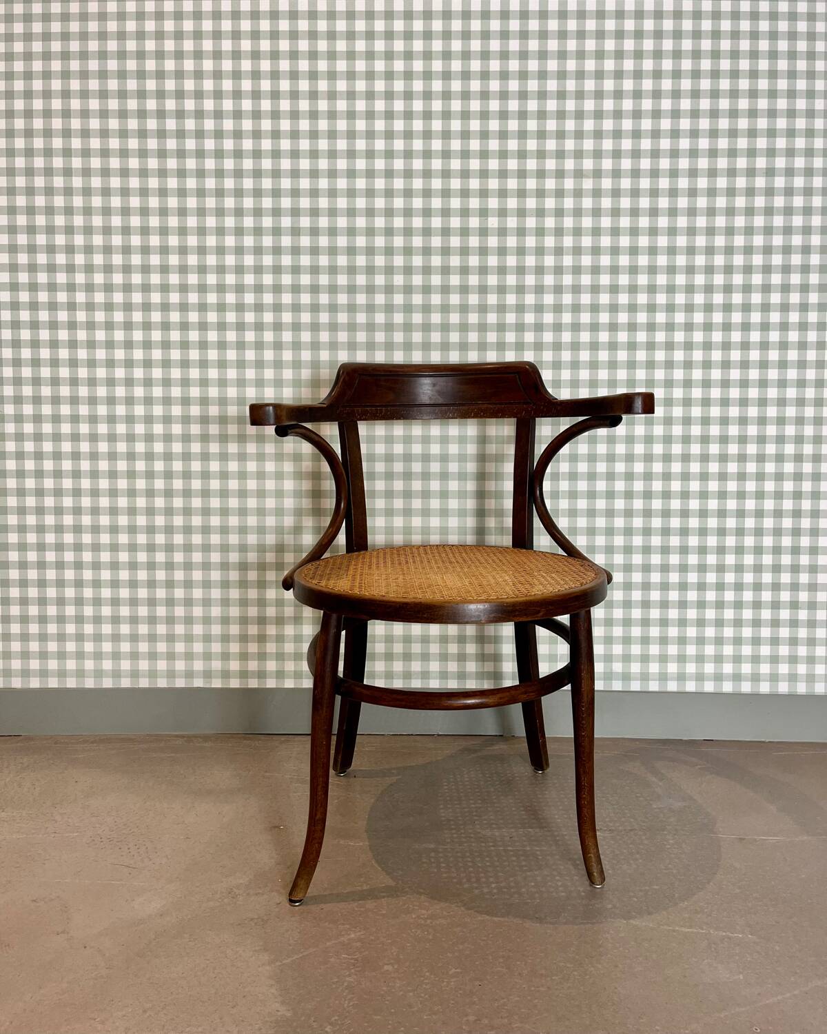 Baumann armchair in curved wood and canework