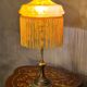 Antique bronze lamp with a marbled yellow glass paste shade, 52x21 cm. Inter a l