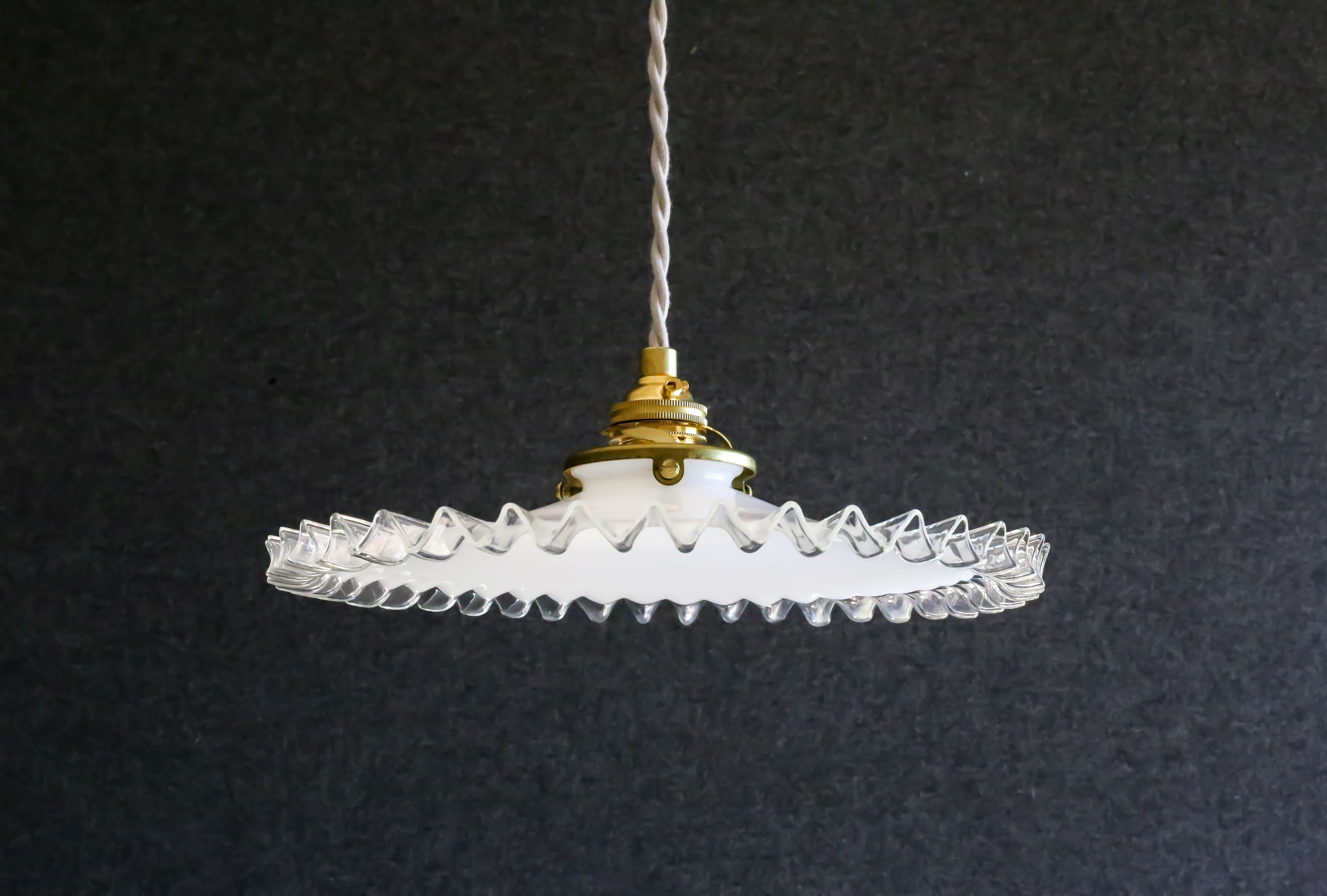 Old white opaline pendant lamp delivered with new cable and new socket