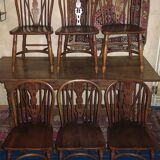 Ensemble de 6 chaises Windsor à dossier lyre en chêne massif, milieu du siècle, années 1960