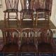 Set of 6 Windsor chairs with lyre back in solid oak, mid-century, 1960s.