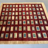 Afghan chobi art deco rug 183x173 cm, square tribal handmade,wool, beige