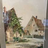 WATERCOLOR ALSACIAN FARMYARD LUCIEN FUCHS