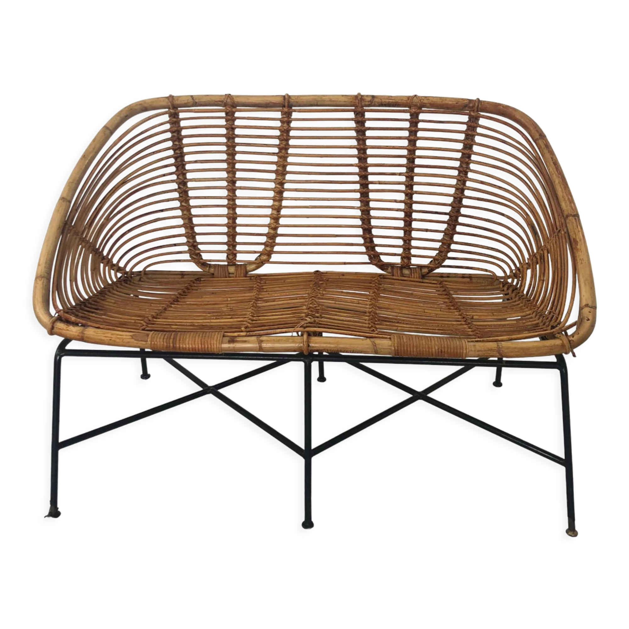 Mid-Century Rattan Bench, 1960s Product Overview