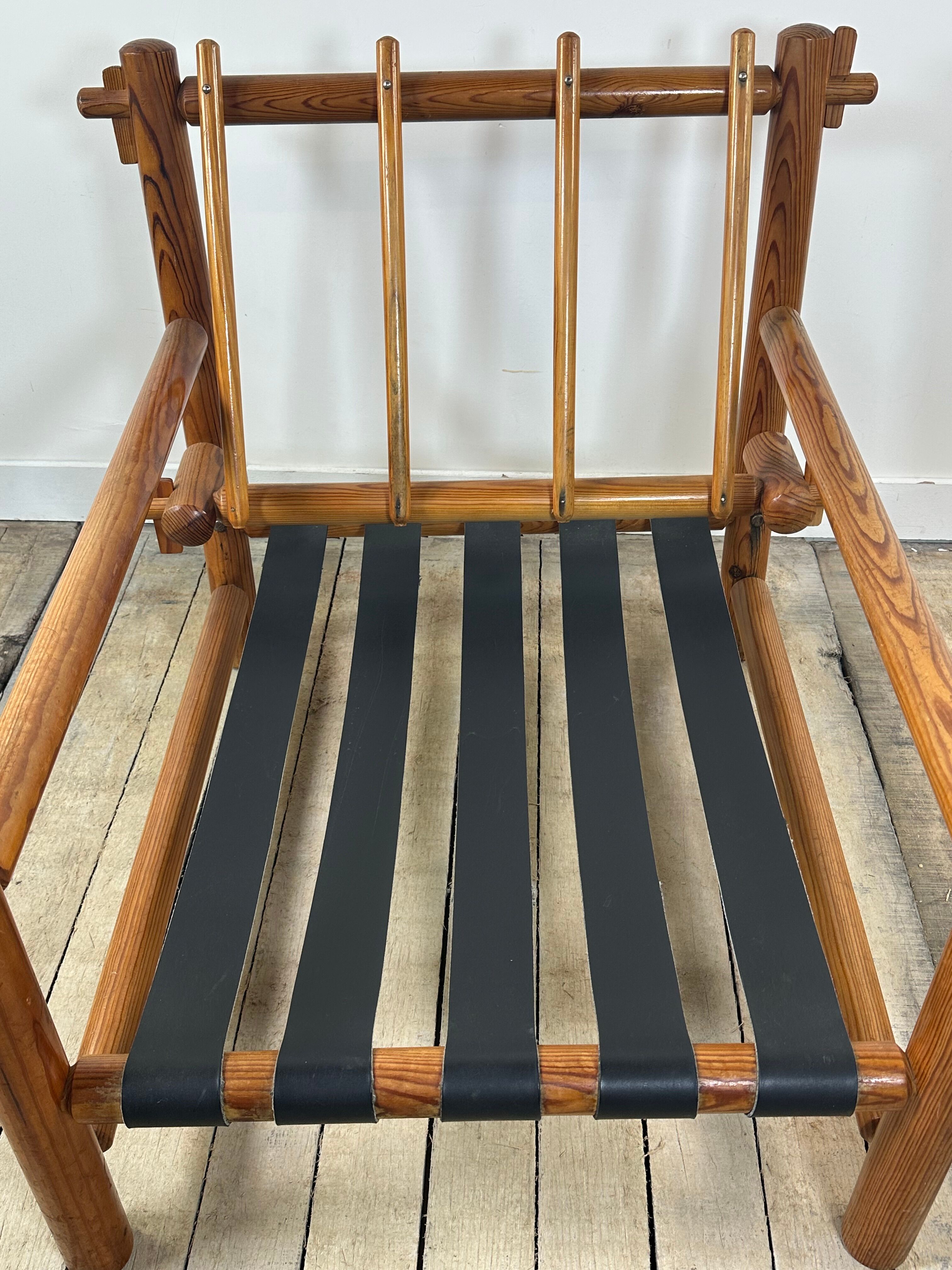 Vintage Lounge Armchair Solid Pine 1970 Boucle Fabric Ecru