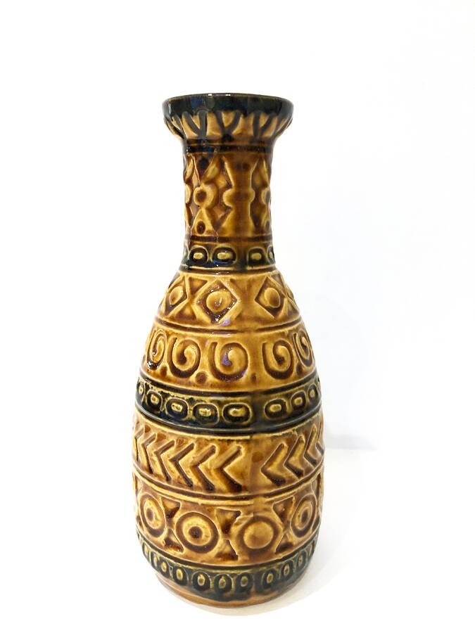 Vase en céramique West Germany ocre et brun – années 70