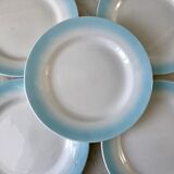 set of 5 pastel gradient sky blue dessert plates from the 40s and 50s
