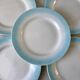 set of 5 pastel gradient sky blue dessert plates from the 40s and 50s