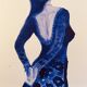 Monochrome indigo watercolour portrait of a woman "the indigo dress"