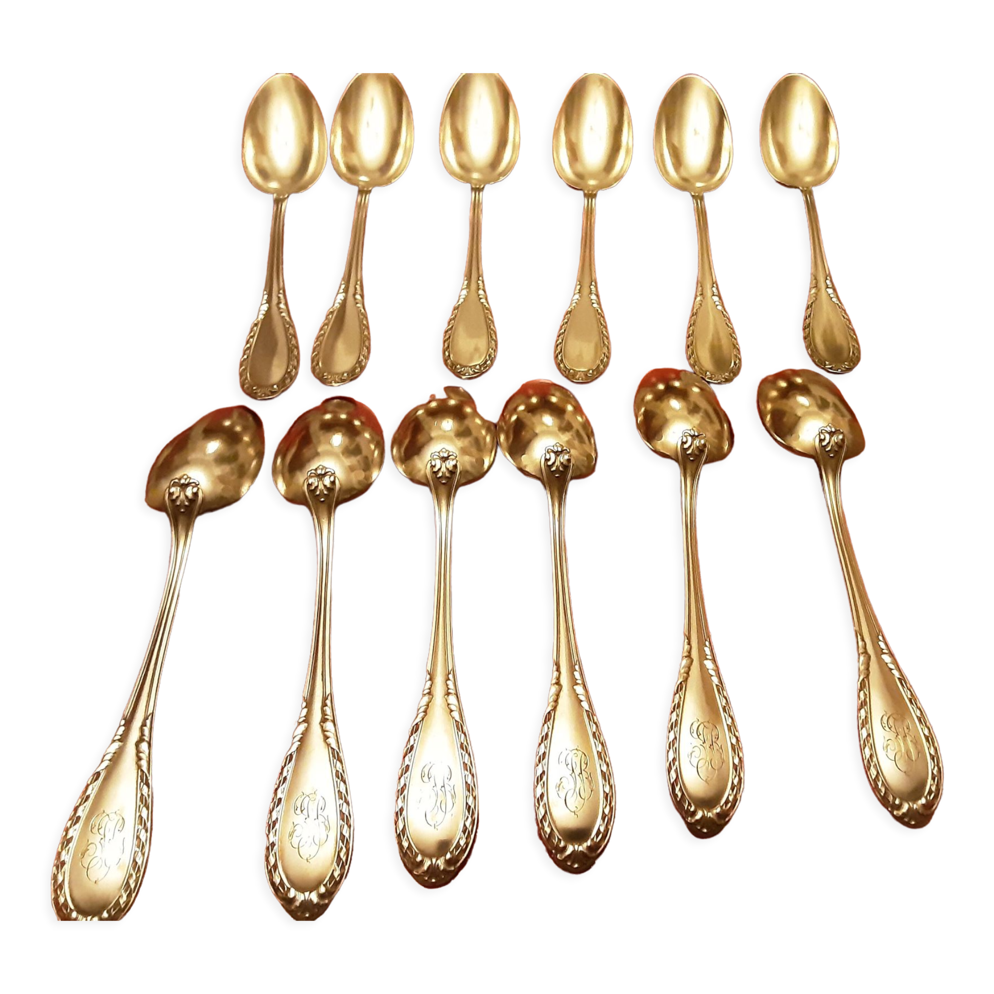 Cuillère Soupoudreuse Ancienne Ercuis, Métal Argenté, Monogramme M.B., 20cm, 1920-49