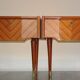 Pair of 60s veneer bedside tables with brass decorations