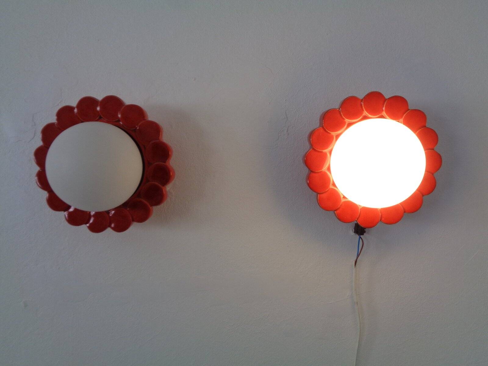 Pop Art Studio Ceramic & Glass Flower Wall Lamps, Germany, 1960s, Set of 2